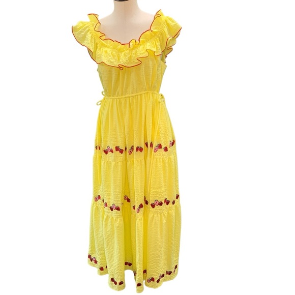 CROSBY by MOLLIE BURCH Yellow Maxi Dress with Strawberry Trim - Picture 1 of 5